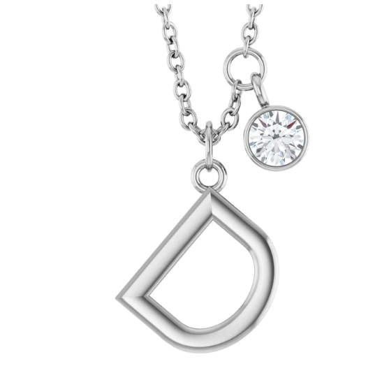 Collier initiale avec diamant (or blanc)