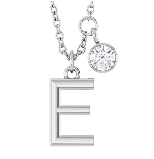 Collier initiale avec diamant (or blanc)