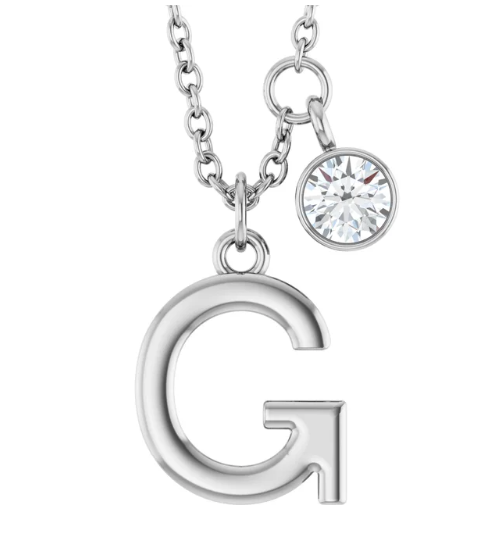 Collier initiale avec diamant (or blanc)