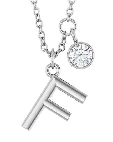 Collier initiale avec diamant (or blanc)