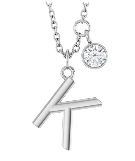 Collier initiale avec diamant (or blanc)