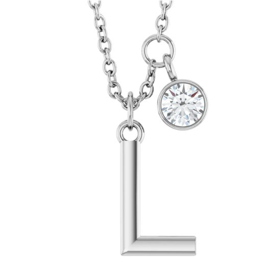 Collier initiale avec diamant (or blanc)