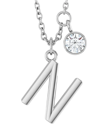 Collier initiale avec diamant (or blanc)
