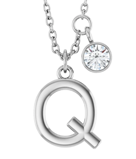 Collier initiale avec diamant (or blanc)