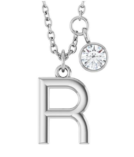 Collier initiale avec diamant (or blanc)