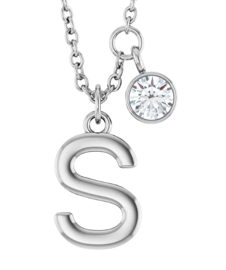 Collier initiale avec diamant (or blanc)