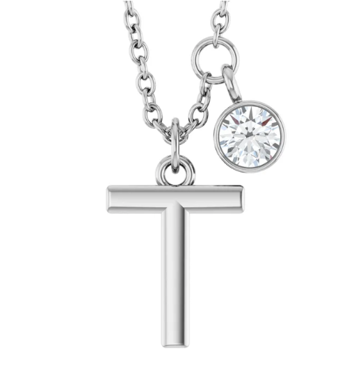 Collier initiale avec diamant (or blanc)