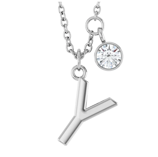 Collier initiale avec diamant (or blanc)