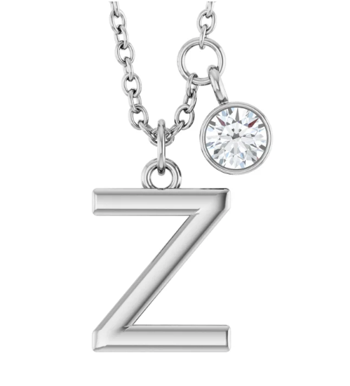 Collier initiale avec diamant (or blanc)