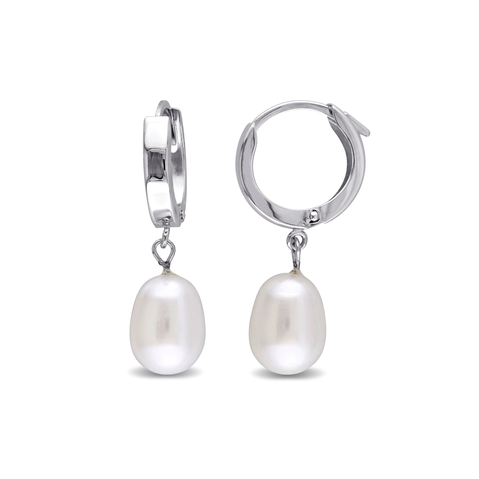 Boucles d'oreilles pendantes avec perles de culture d'eau douce (or blanc)