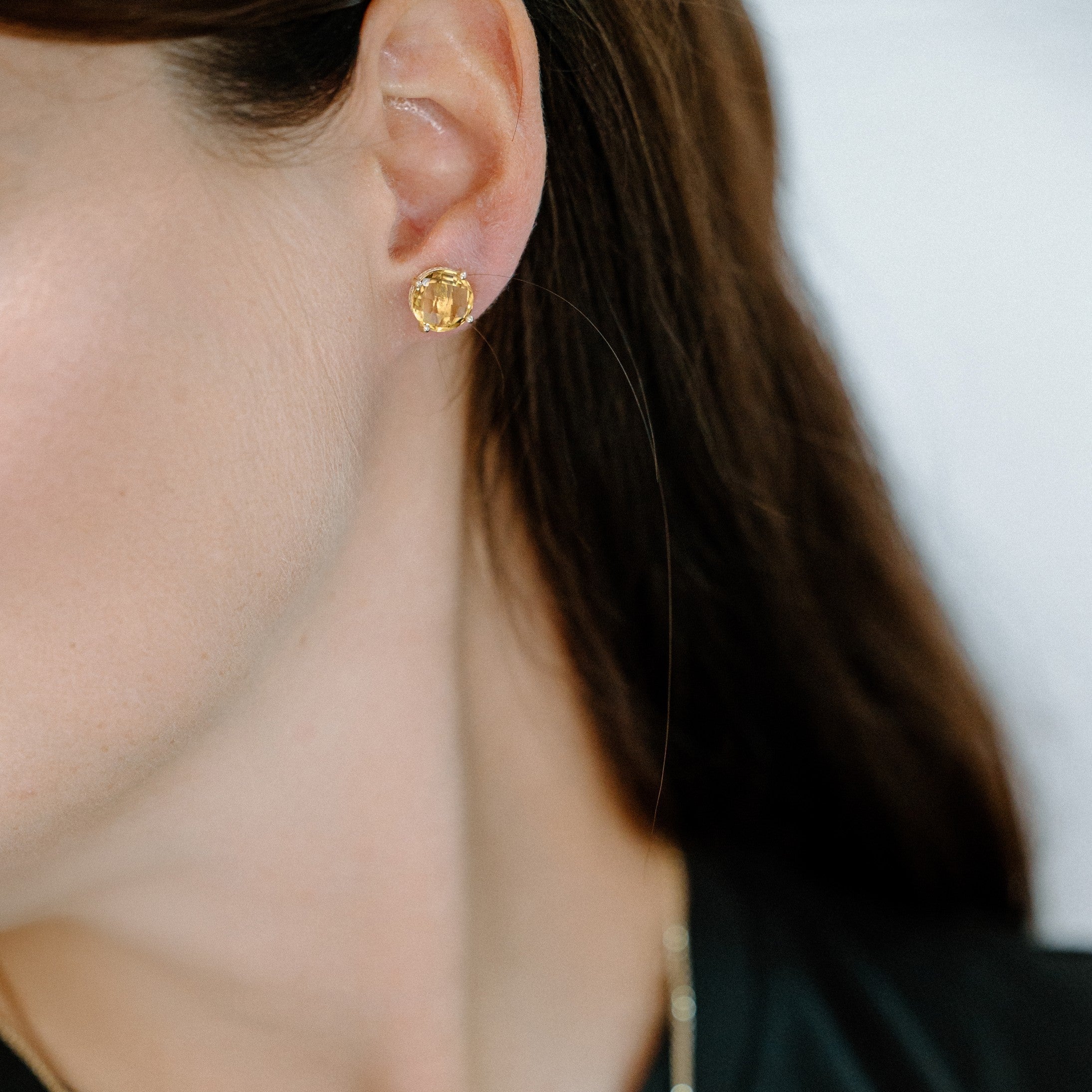 Boutons d'oreilles Citrines checkerboard