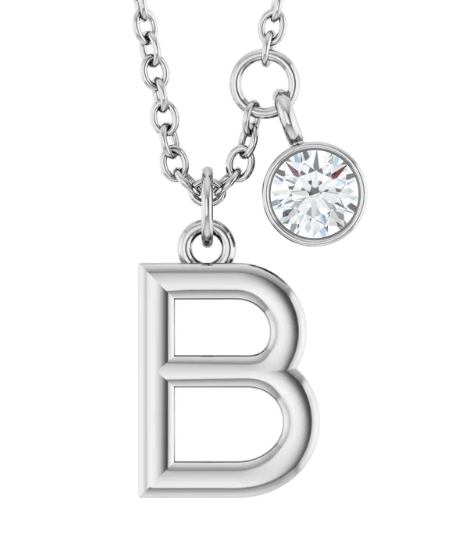 Collier initiale avec diamant (or blanc)