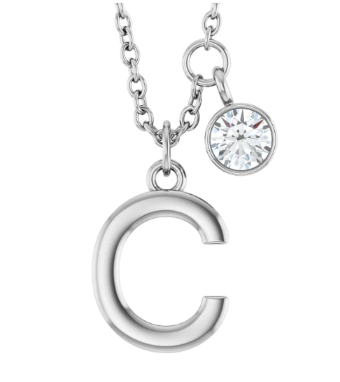 Collier initiale avec diamant (or blanc)