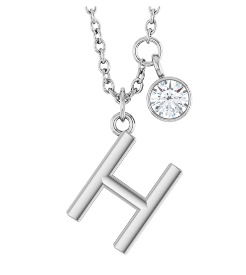 Collier initiale avec diamant (or blanc)