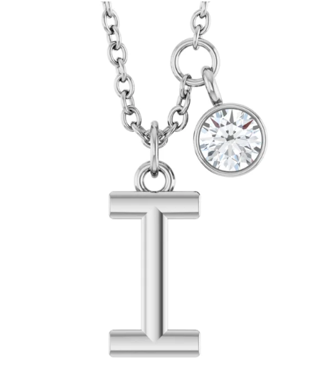 Collier initiale avec diamant (or blanc)