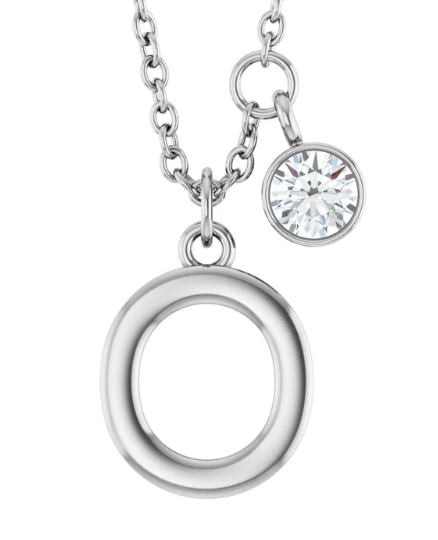 Collier initiale avec diamant (or blanc)