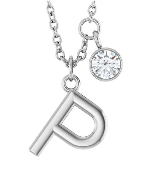 Collier initiale avec diamant (or blanc)