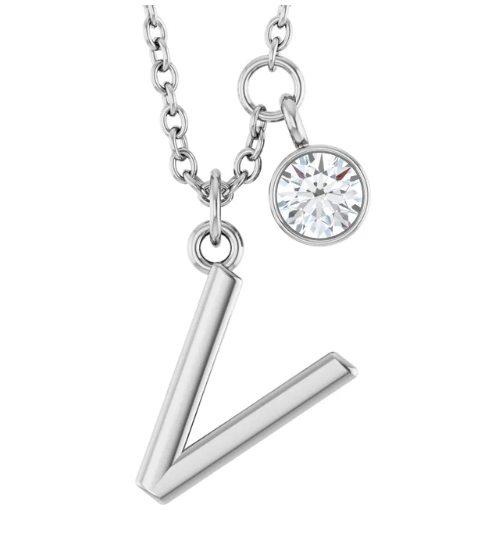 Collier initiale avec diamant (or blanc)