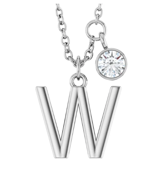 Collier initiale avec diamant (or blanc)