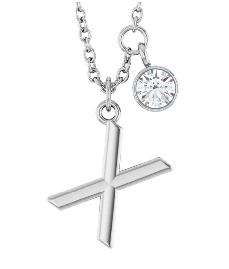 Collier initiale avec diamant (or blanc)