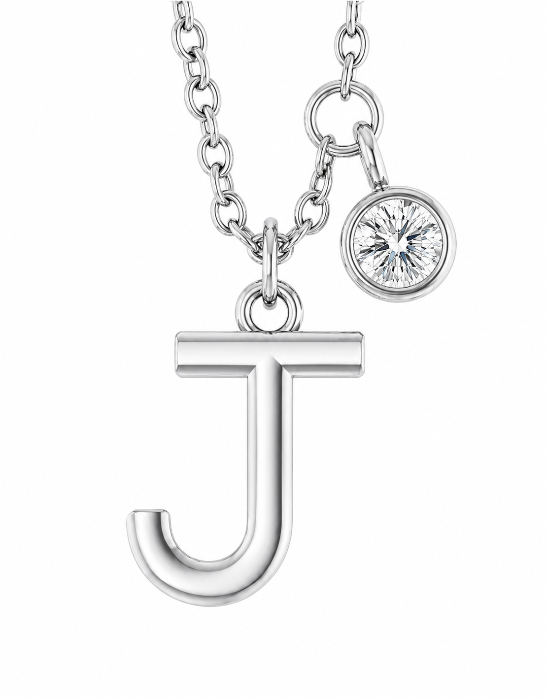 Collier initiale avec diamant (or blanc)