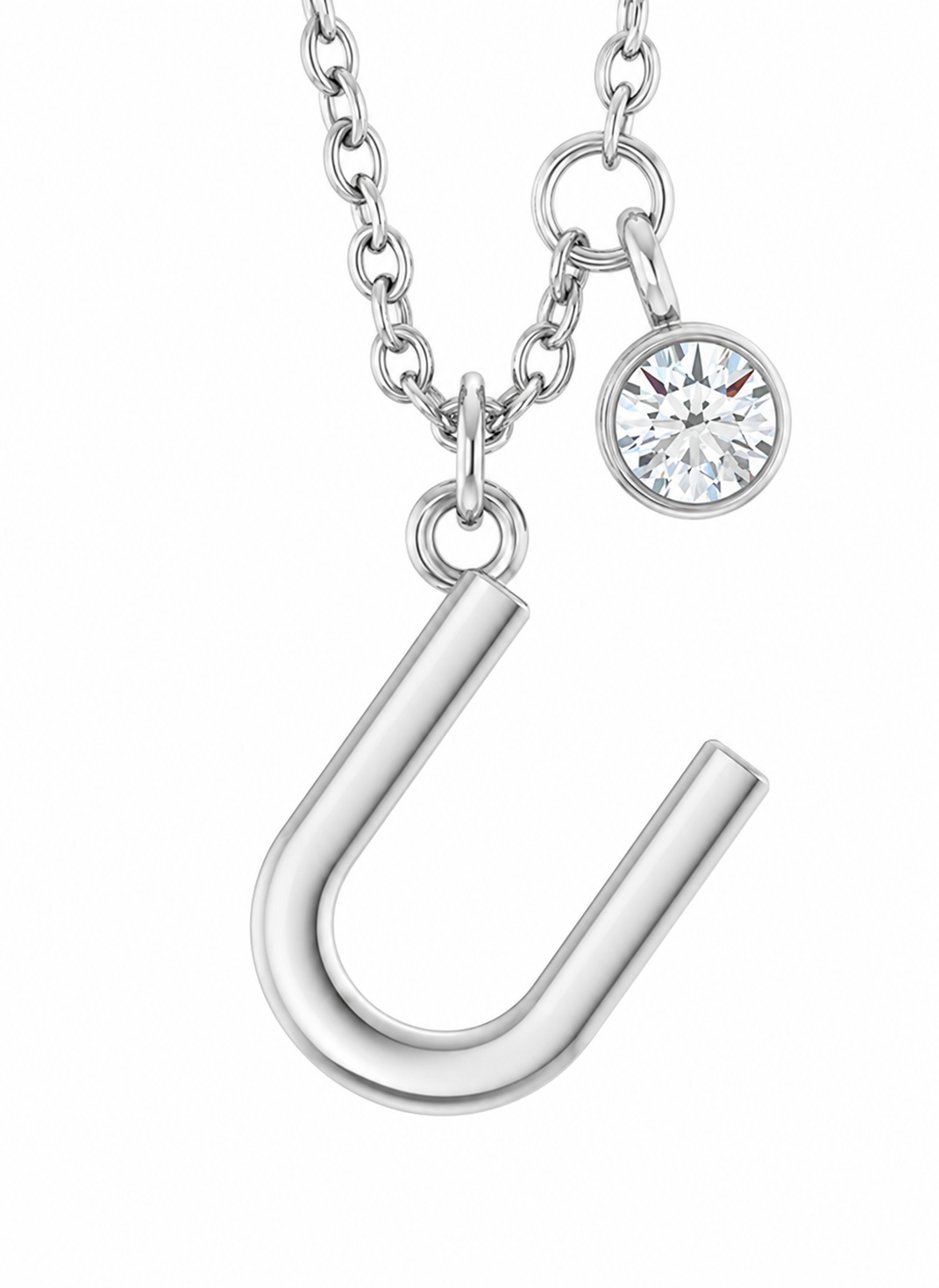 Collier initiale avec diamant (or blanc)